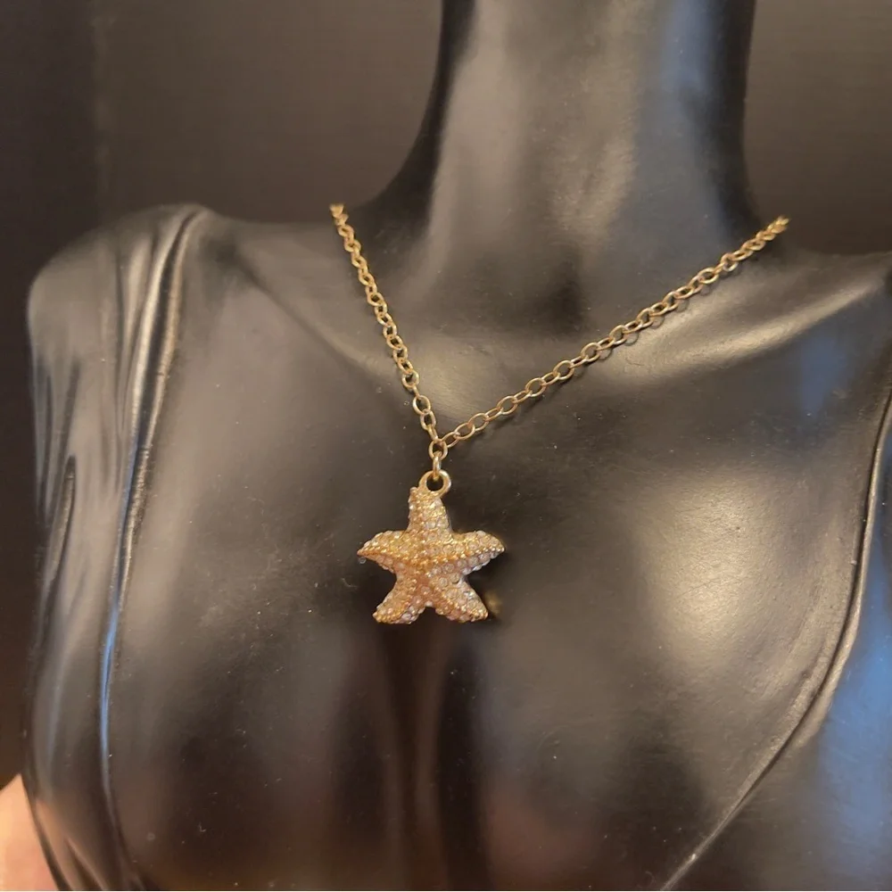 J crew sea star cz gold tone long statement necklace